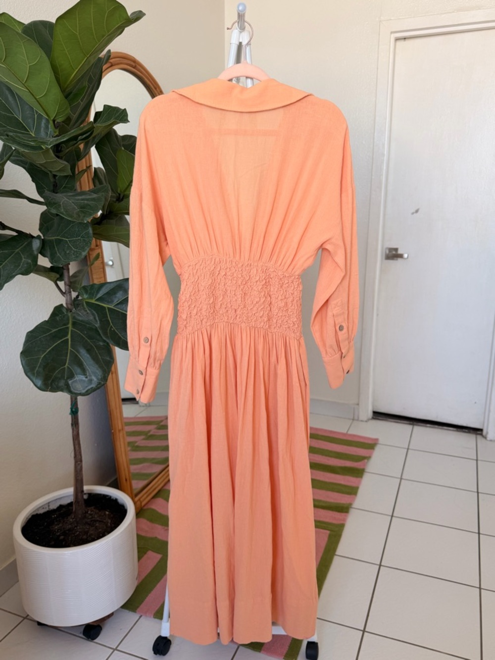 Free People Peach Button-Front Maxi Dress with Shirred Waist - Picture 7 of 14